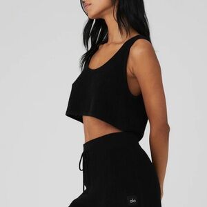 Alo Matching Waffle Cashmere Plush Charcoal Grey Set - XS Shorts and Small Top